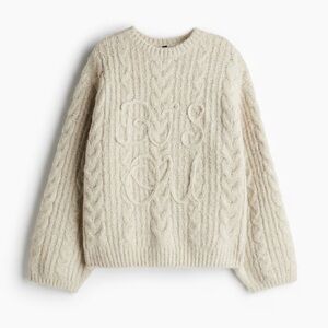 Embroidered Bisou Cable Knit Sweater